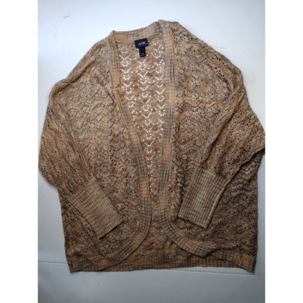 Daytrip Open Knit Cardigan Brown Tan Sweater Medium Bohemian Soft Cute